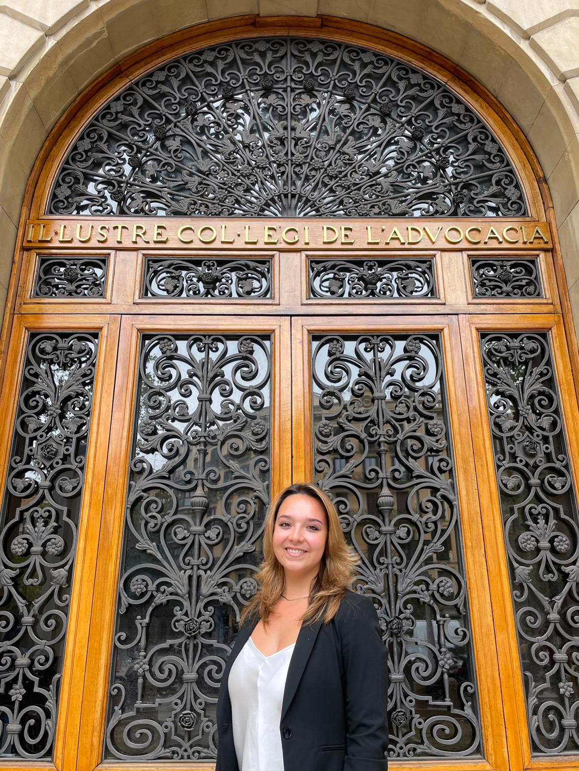 An IES intern standing outside of her placement at the Barcelona Bar Association