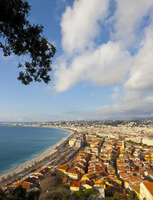 a panoramic photo of the Nice coast from above