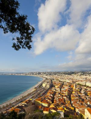 a panoramic photo of the Nice coast from above