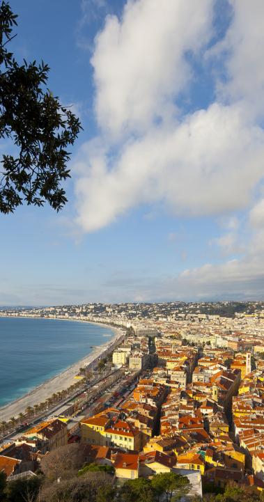 a panoramic photo of the Nice coast from above