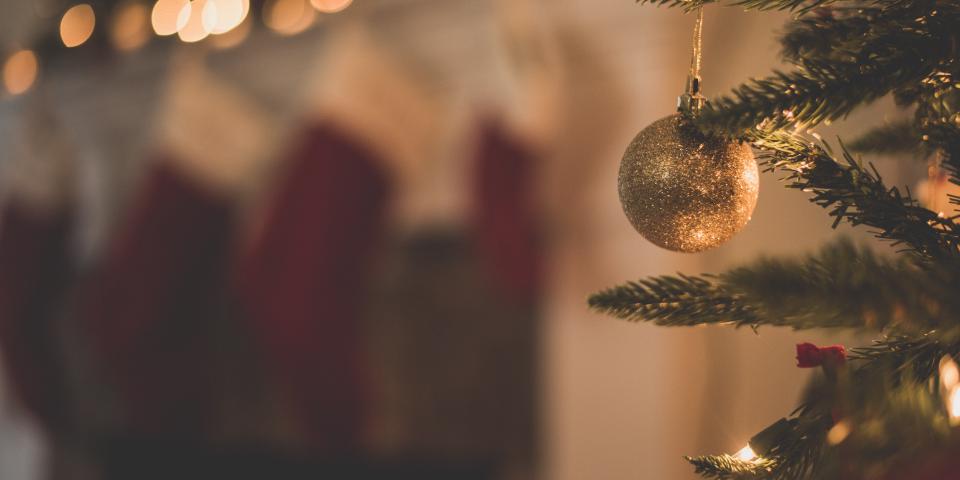 Close up of a bauble on a Christmas Tree